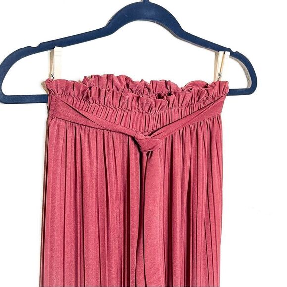 Pink High-Waisted Pleated Wide-Leg Pants with Tie Belt, Size 2 - Picture 2 of 7